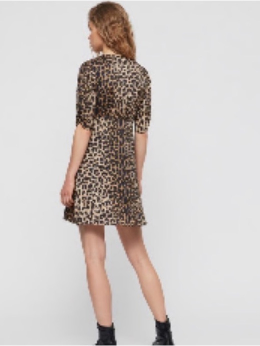 AllSaints Leopard-Print V-Neck Dress in Tan and Black - Picture 3 of 4